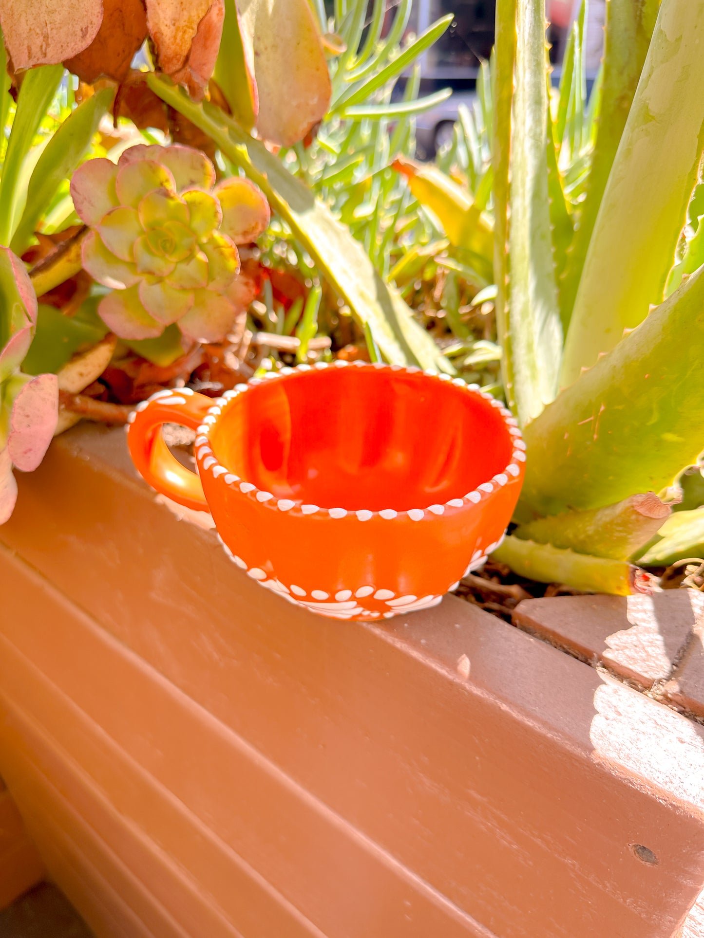Talavera Low Pumpkin Mug (Orange & White)