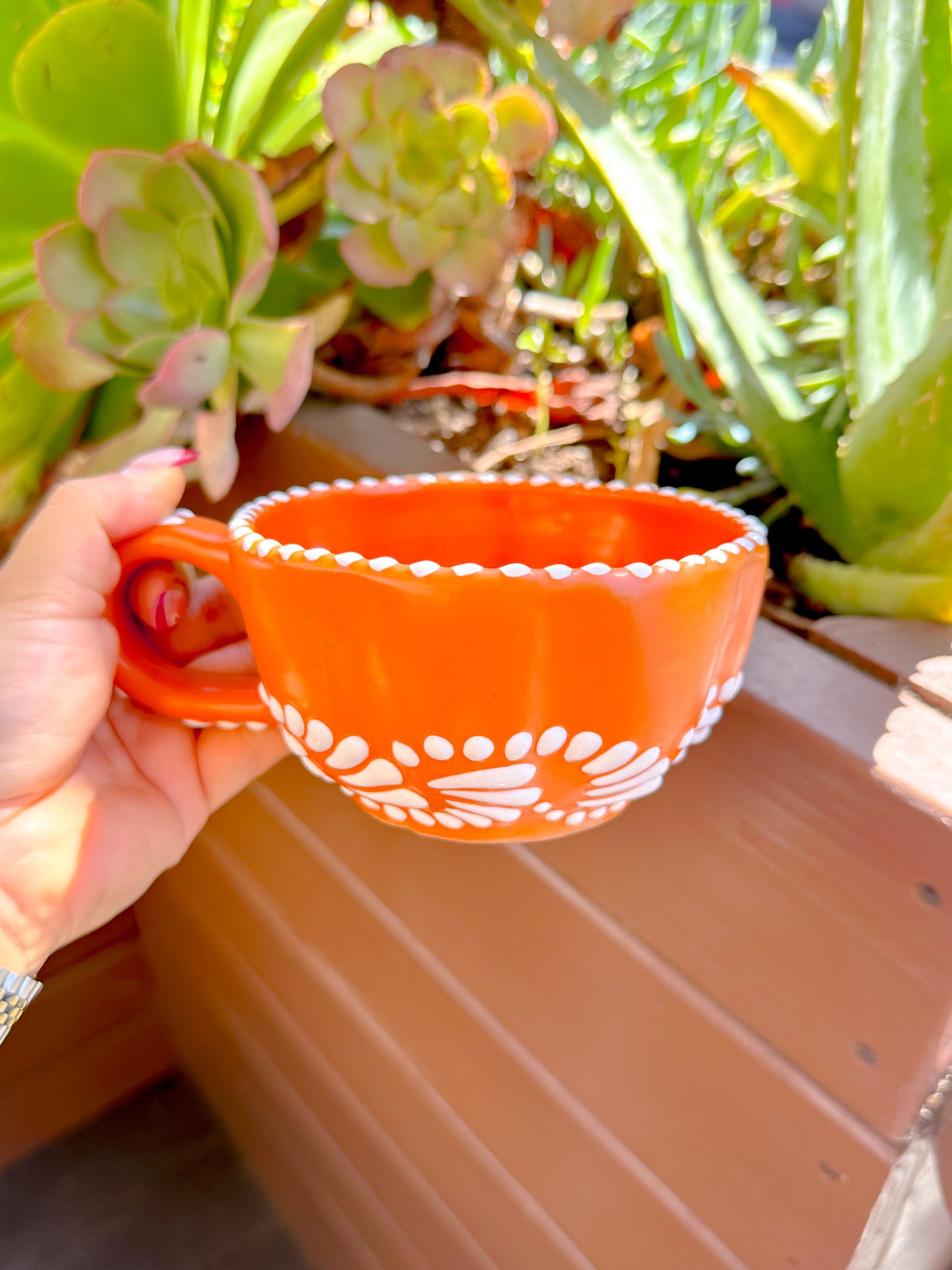 Talavera Low Pumpkin Mug (Orange & White)