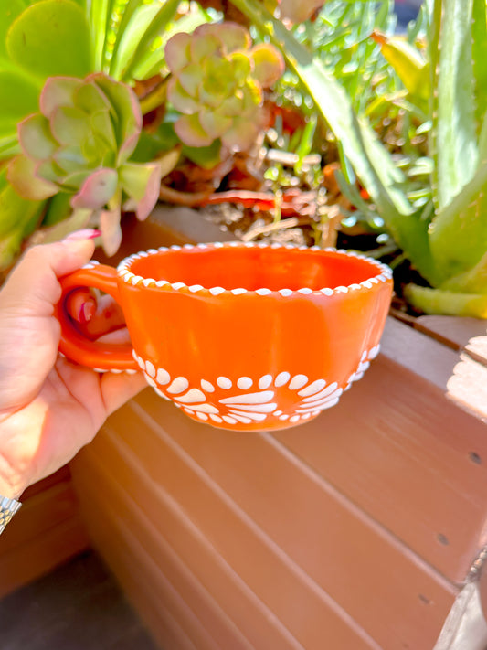 Talavera Low Pumpkin Mug (Orange & White)