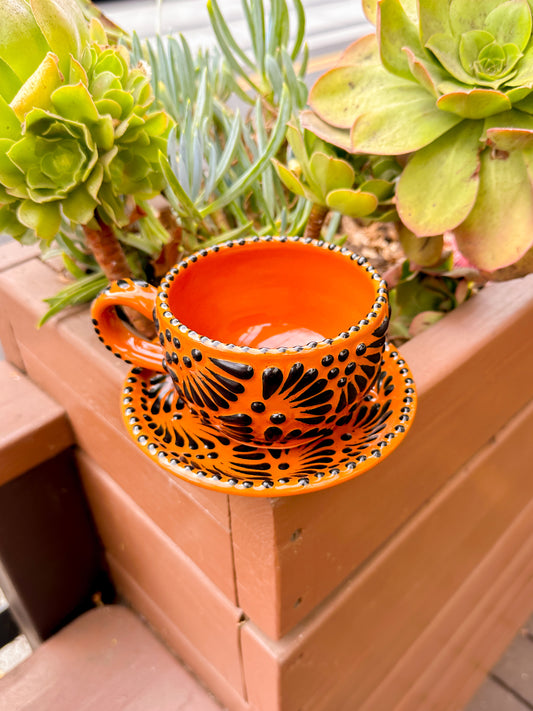Talavera Mug & Small Plate (Brown & Black)