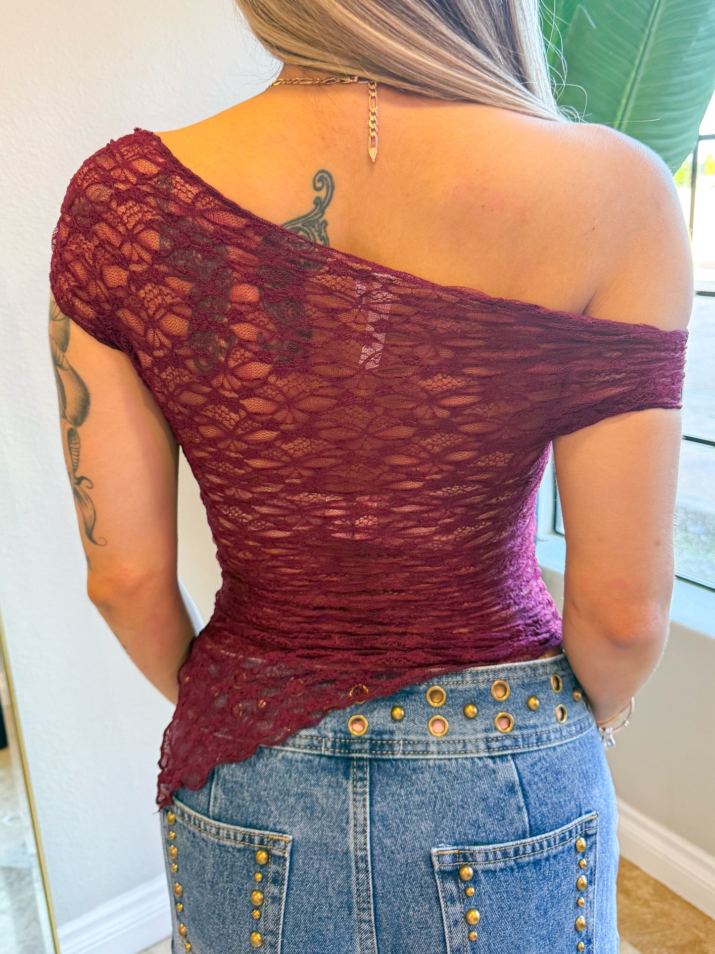Lace Asymmetrical Top (Burgundy)
