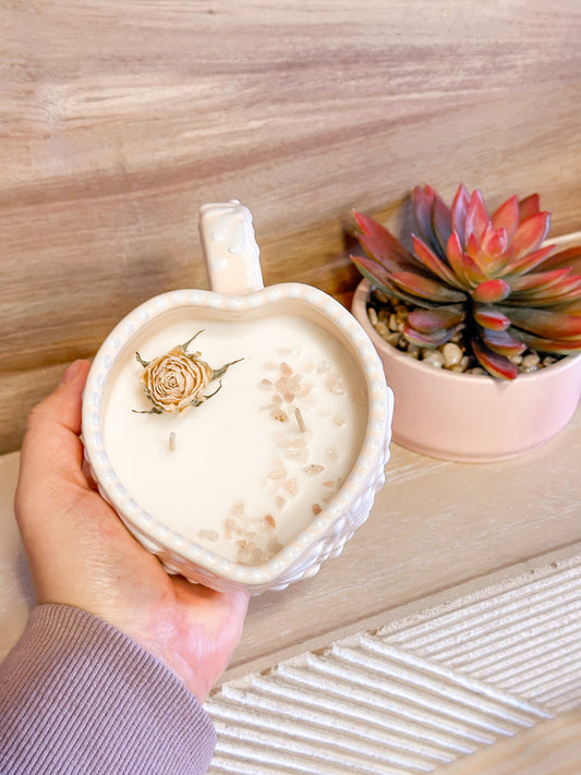 Talavera Small Heart Mug Candle (White)