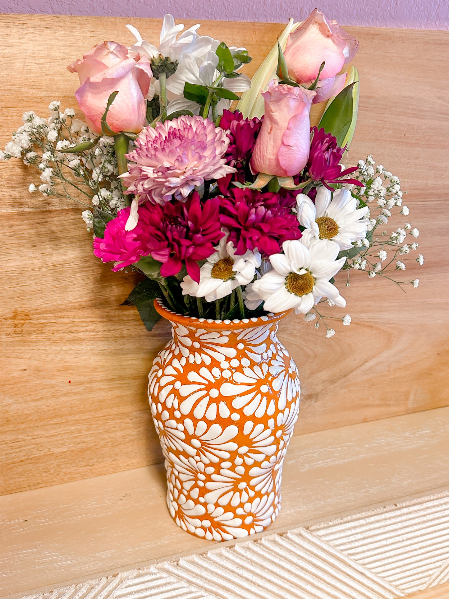Talavera Medium Flower Vase (Brown & White)
