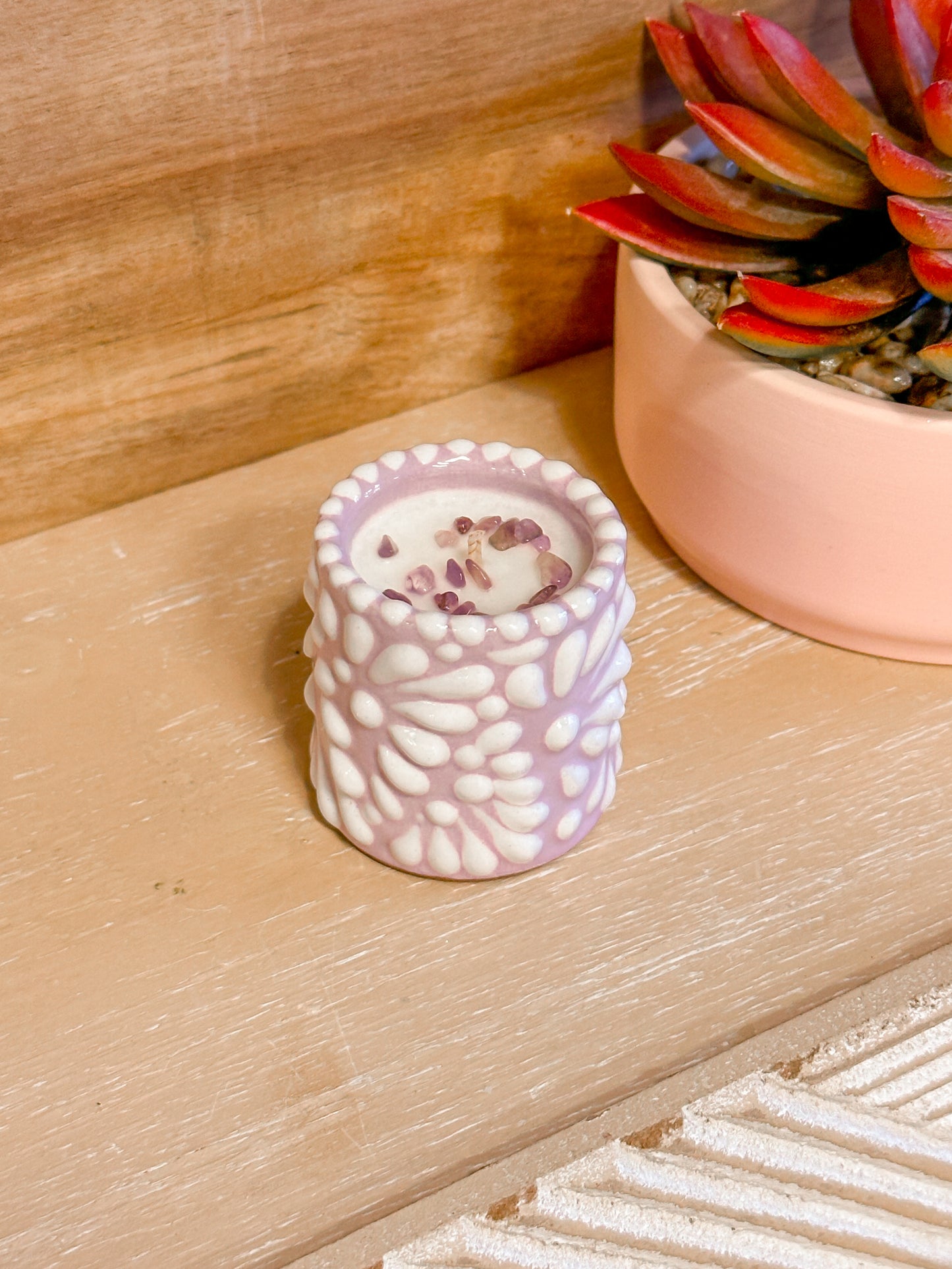 Talavera Mini Shot Candle (Purple & White)