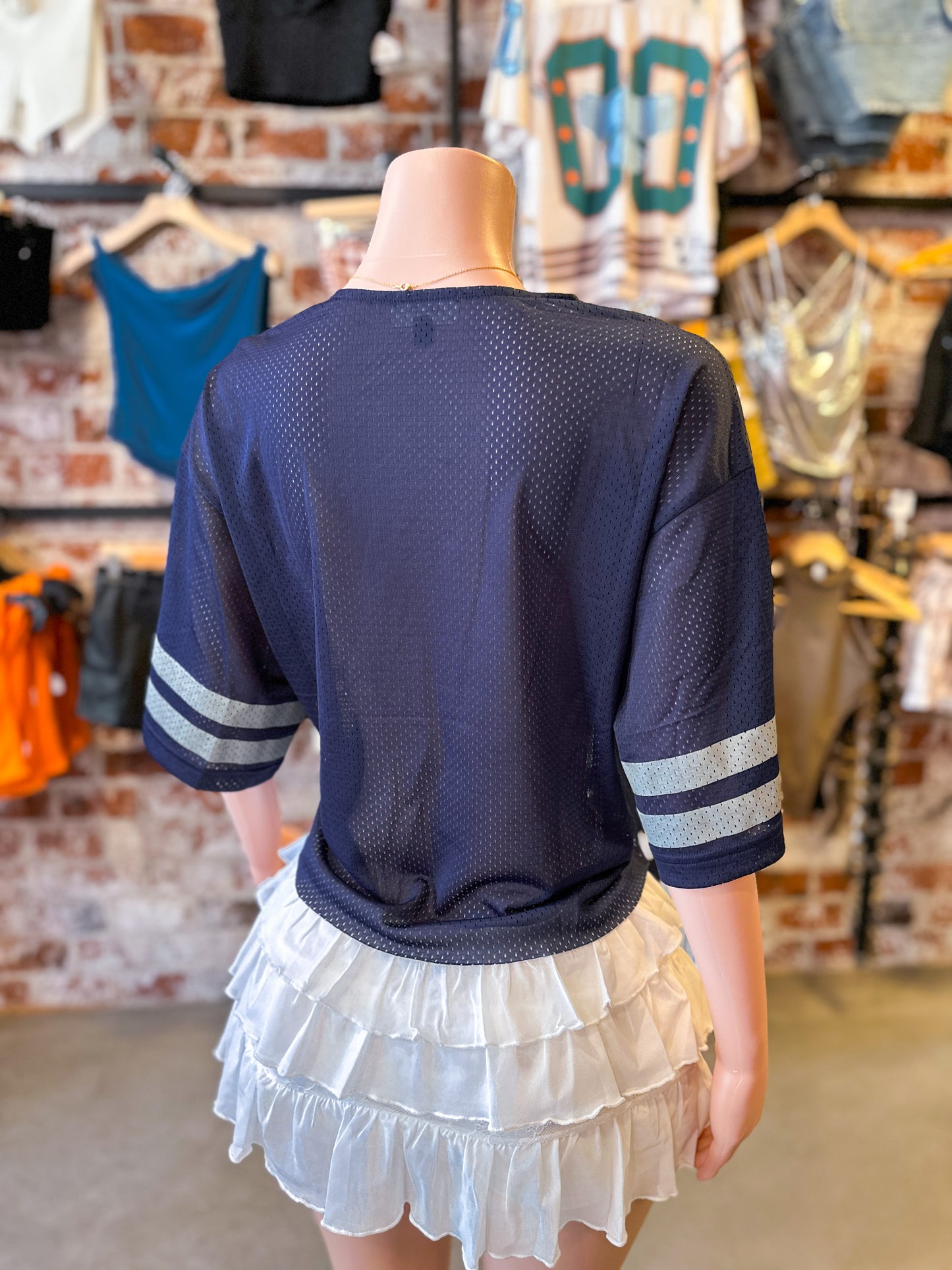 Navy Lace Crop Jersey