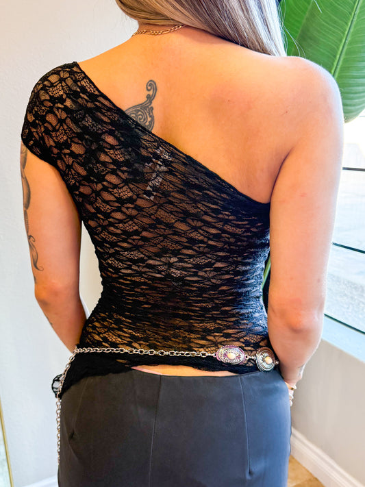 Lace Asymmetrical Top (Black)