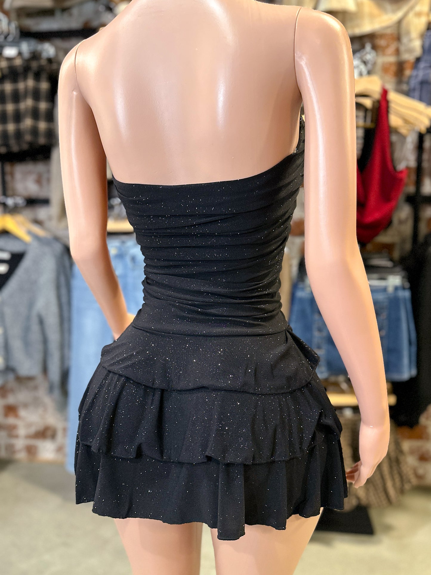 Glitter Ruffle Dress (Black)