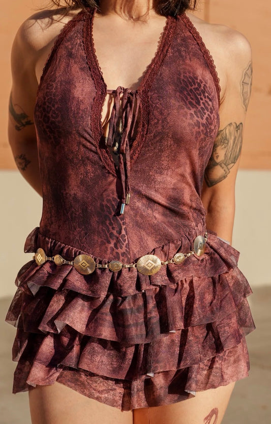 Burgundy Halter Mini Dress