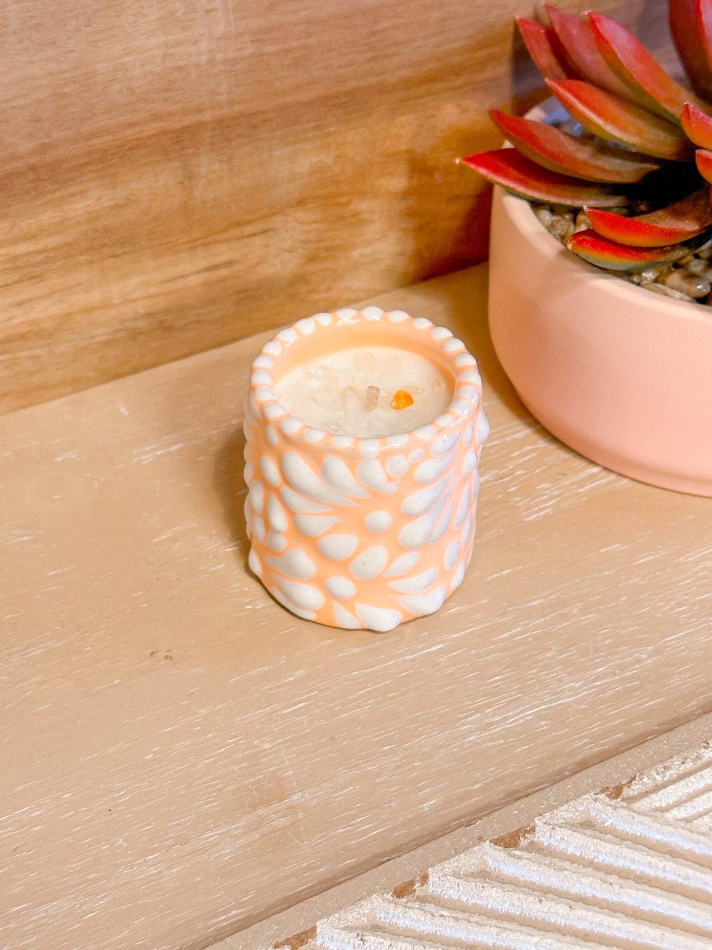 Talavera Mini Shot Candle (Peach & White)