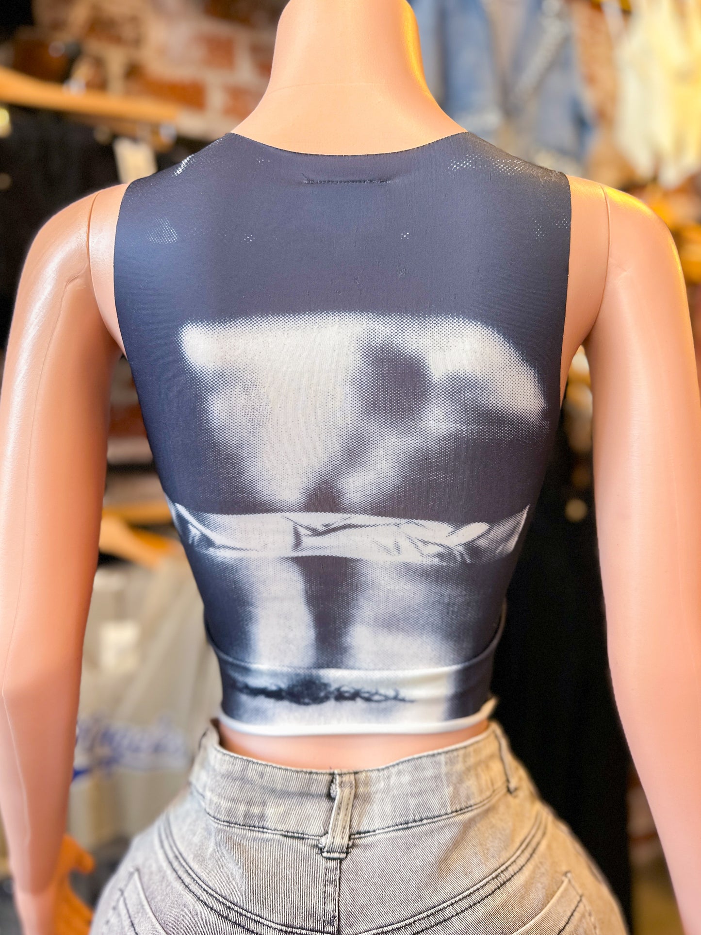 Dark Blue Printed Top