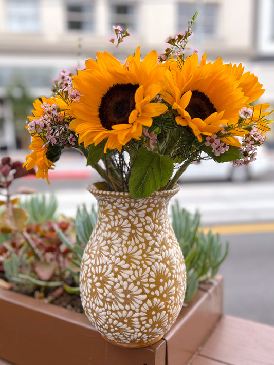 Artisanal Large Vase (Mustard/Brown & White)
