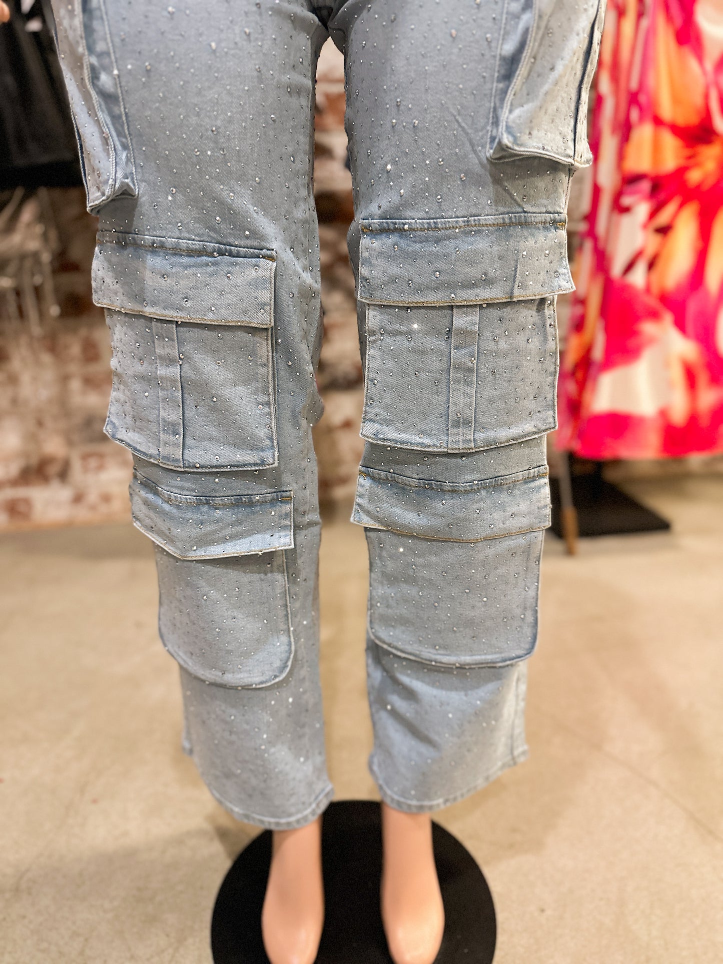 Rhinestone Cargos (Light Wash)