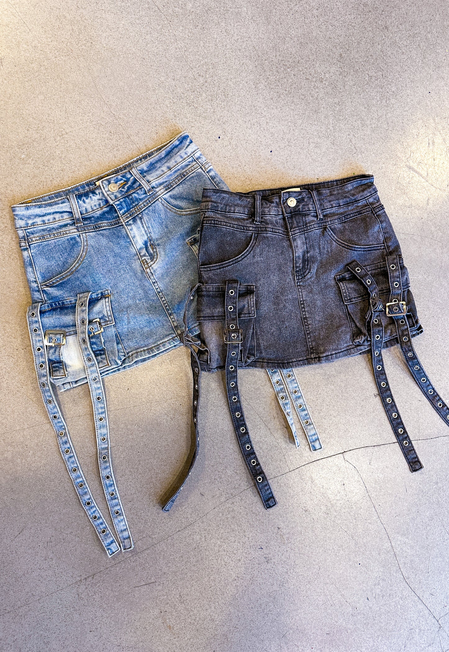 Cargo Denim Skirt (Black Washed)