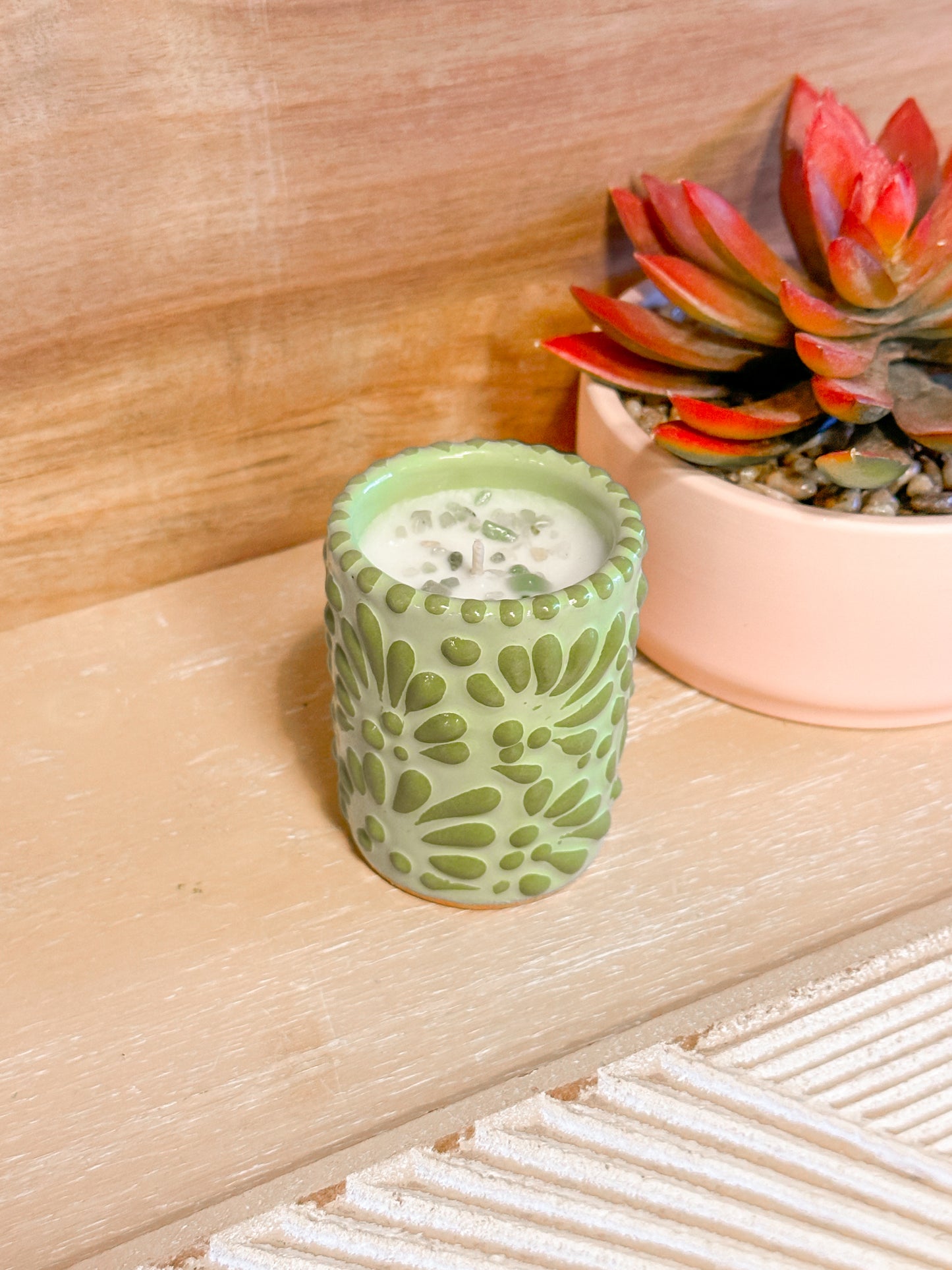 Talavera Circle Shot Candle (Green)