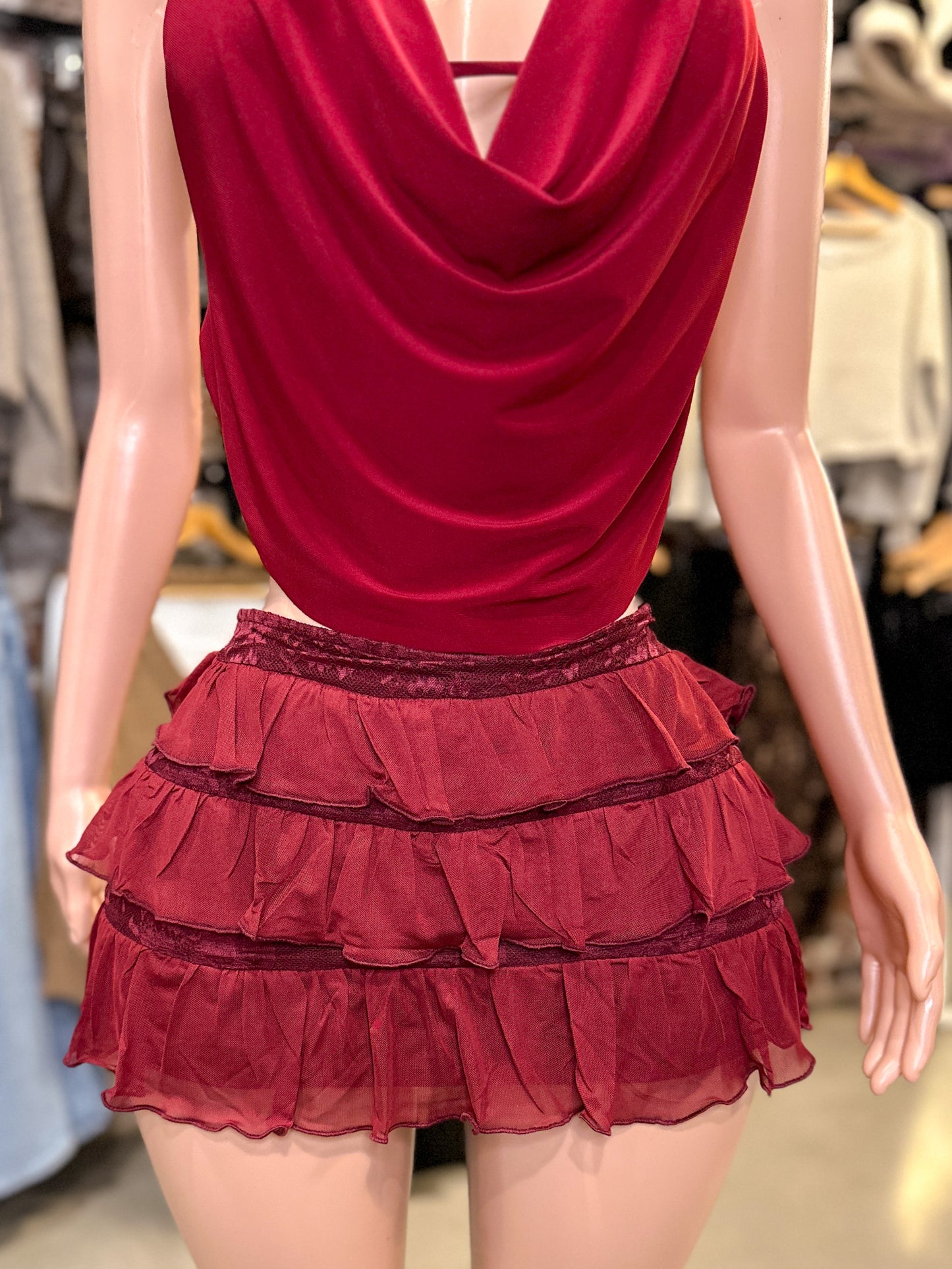 Bloomer Lace Skirt (Burgundy)