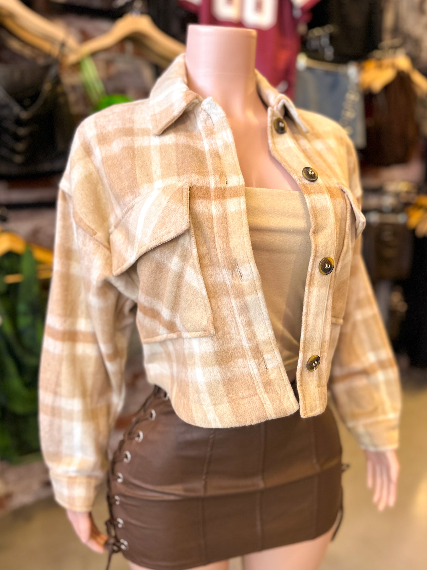 Beige Crop Flannel