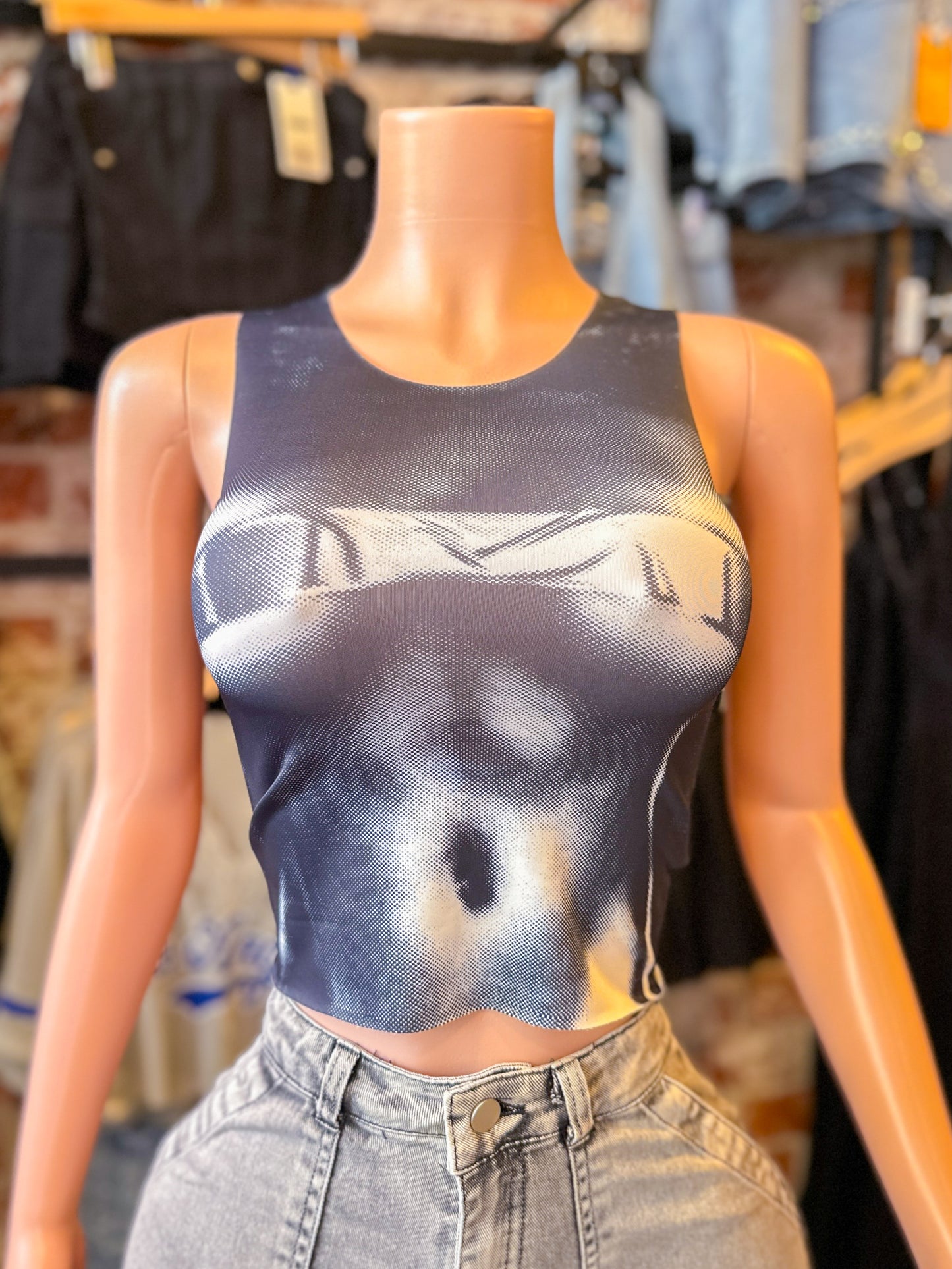 Dark Blue Printed Top