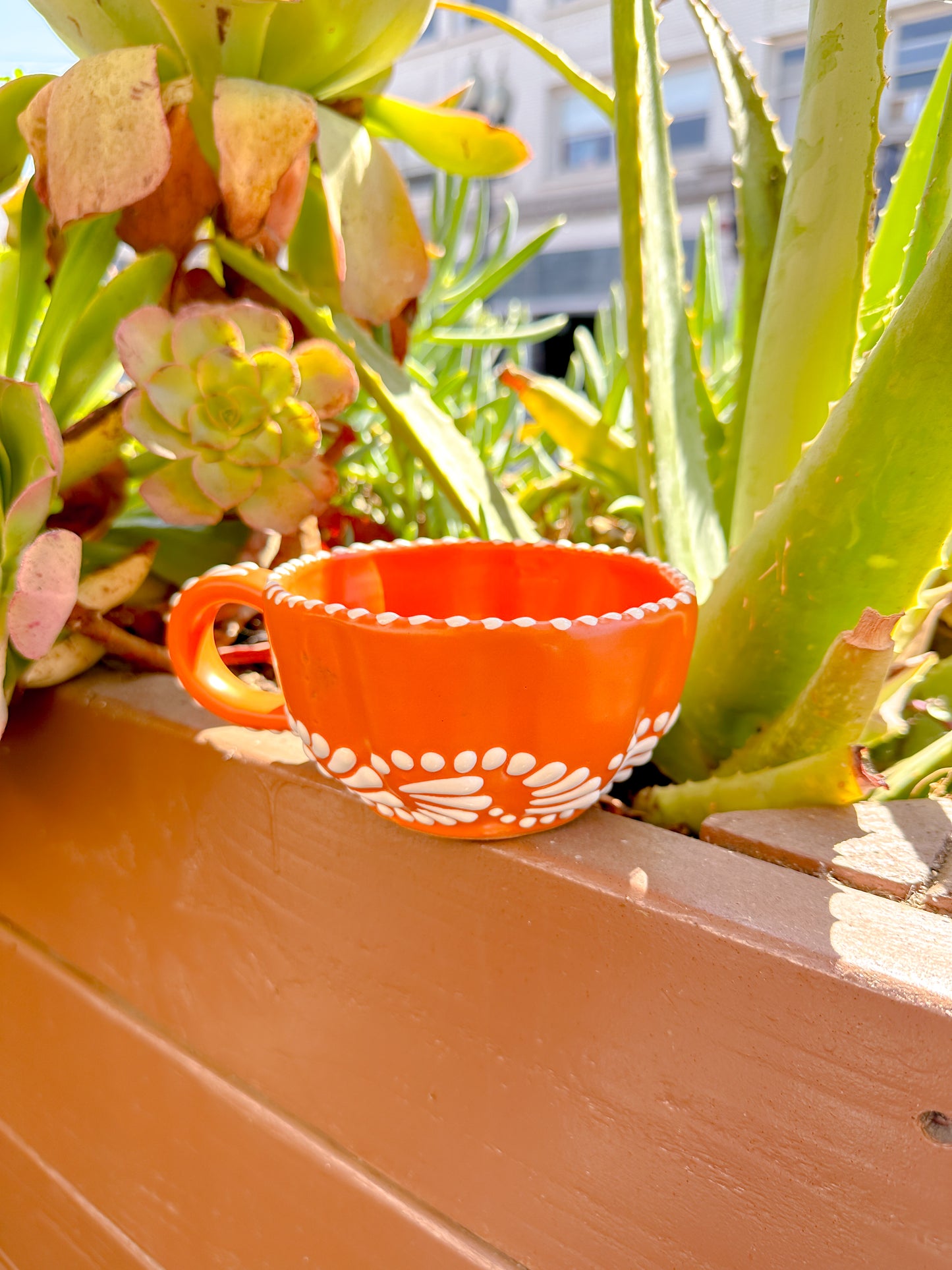 Talavera Low Pumpkin Mug (Orange & White)