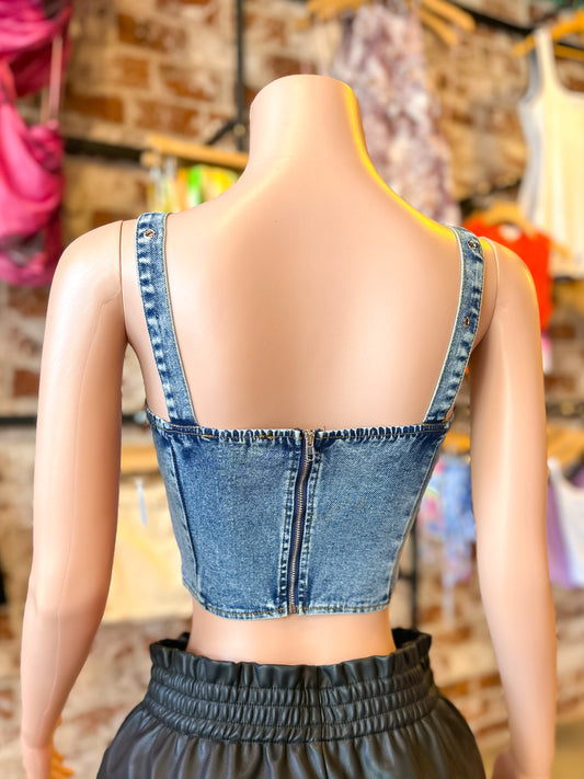 Denim Buckle Strap Top