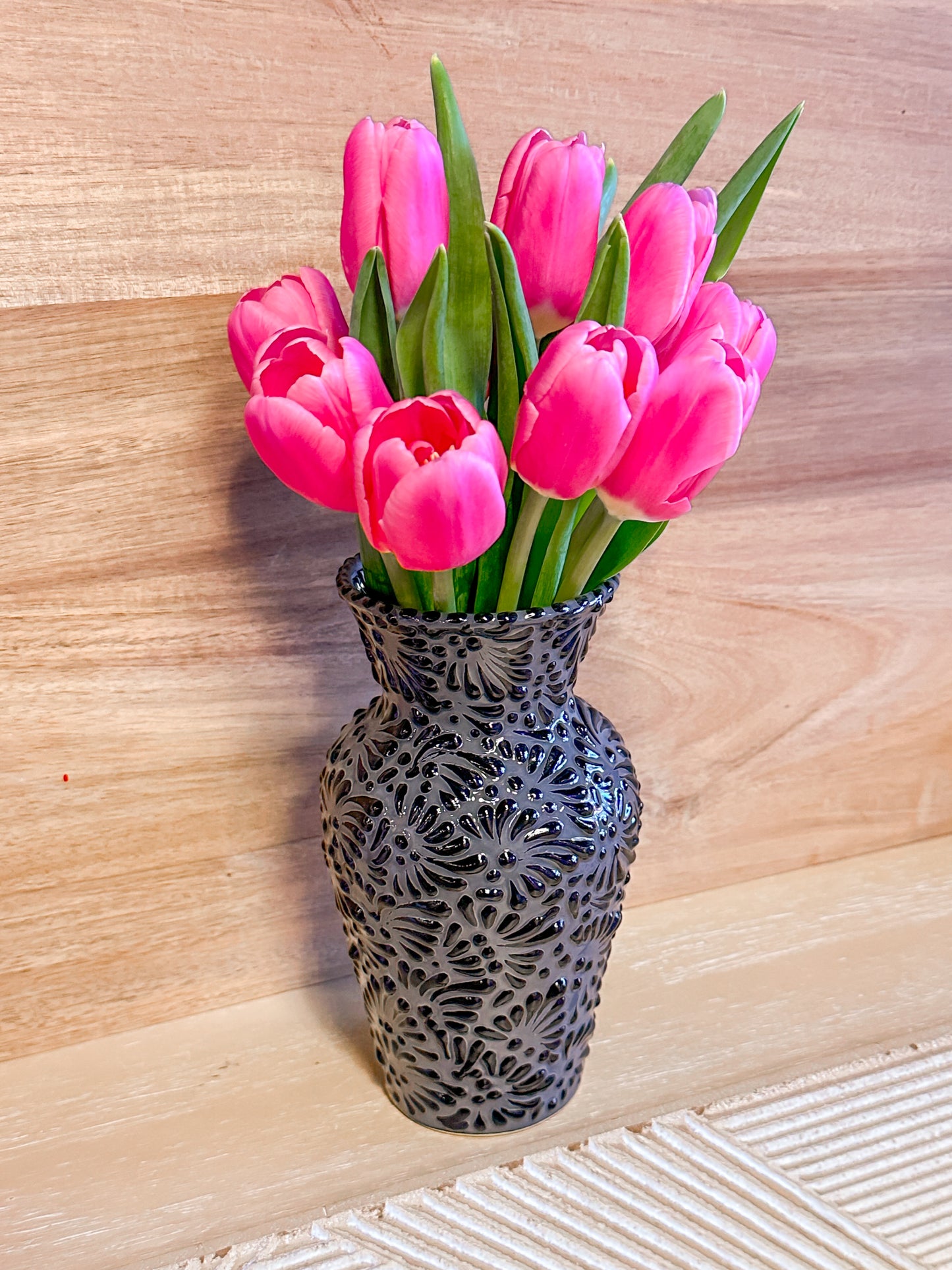 Talavera Small Flower Vase (Black & Grey)