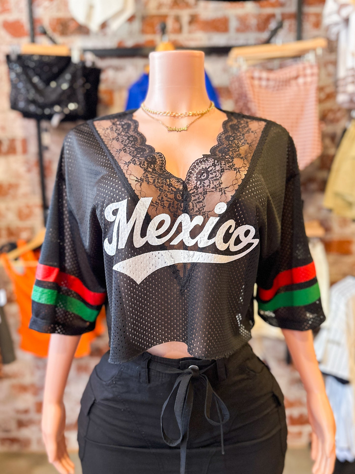 Mexico Lace Crop Jersey (Black) (Pre-order shipping in 10/5/25)
