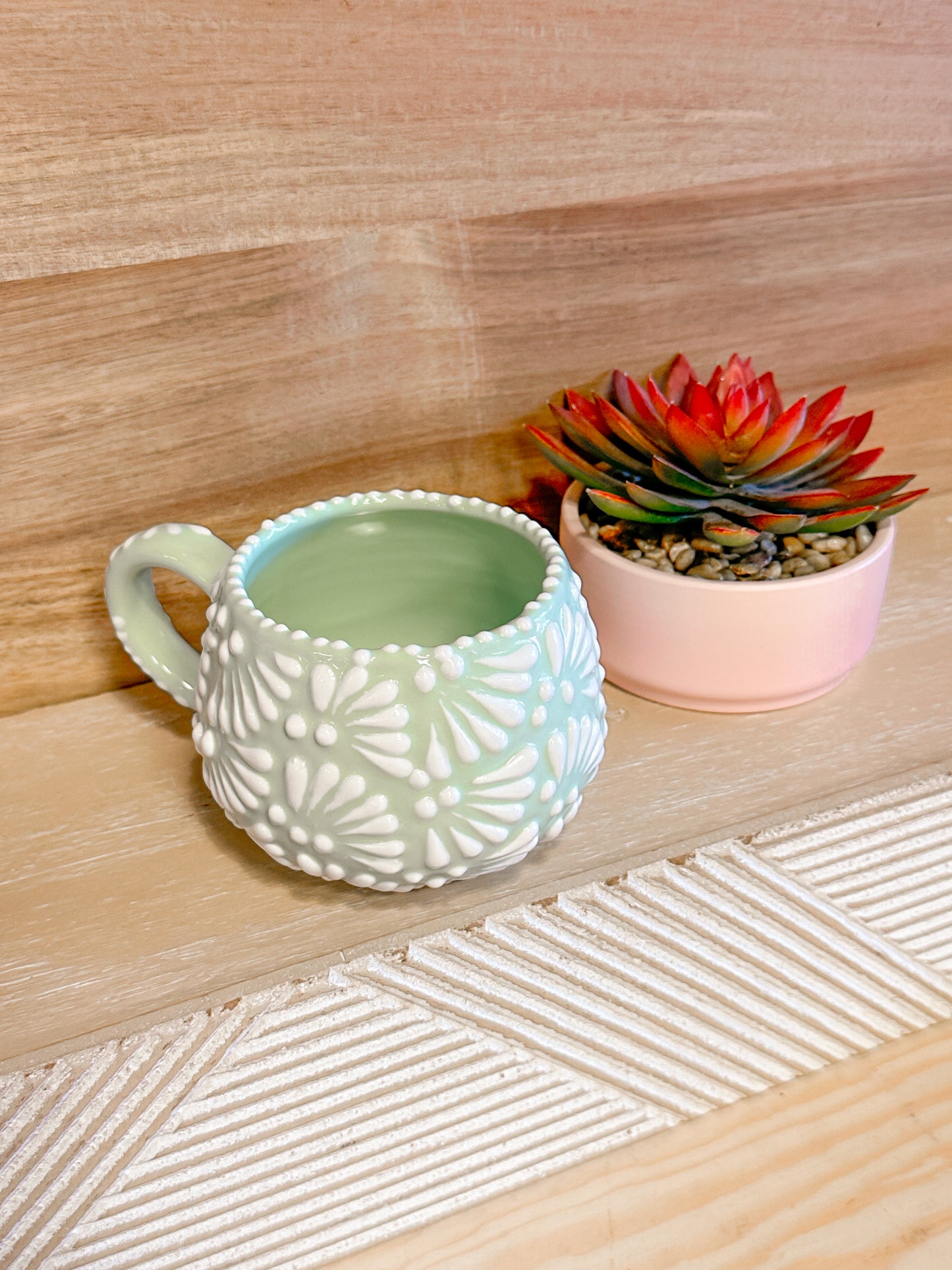 Talavera Low Regular Mug (Mint & White)