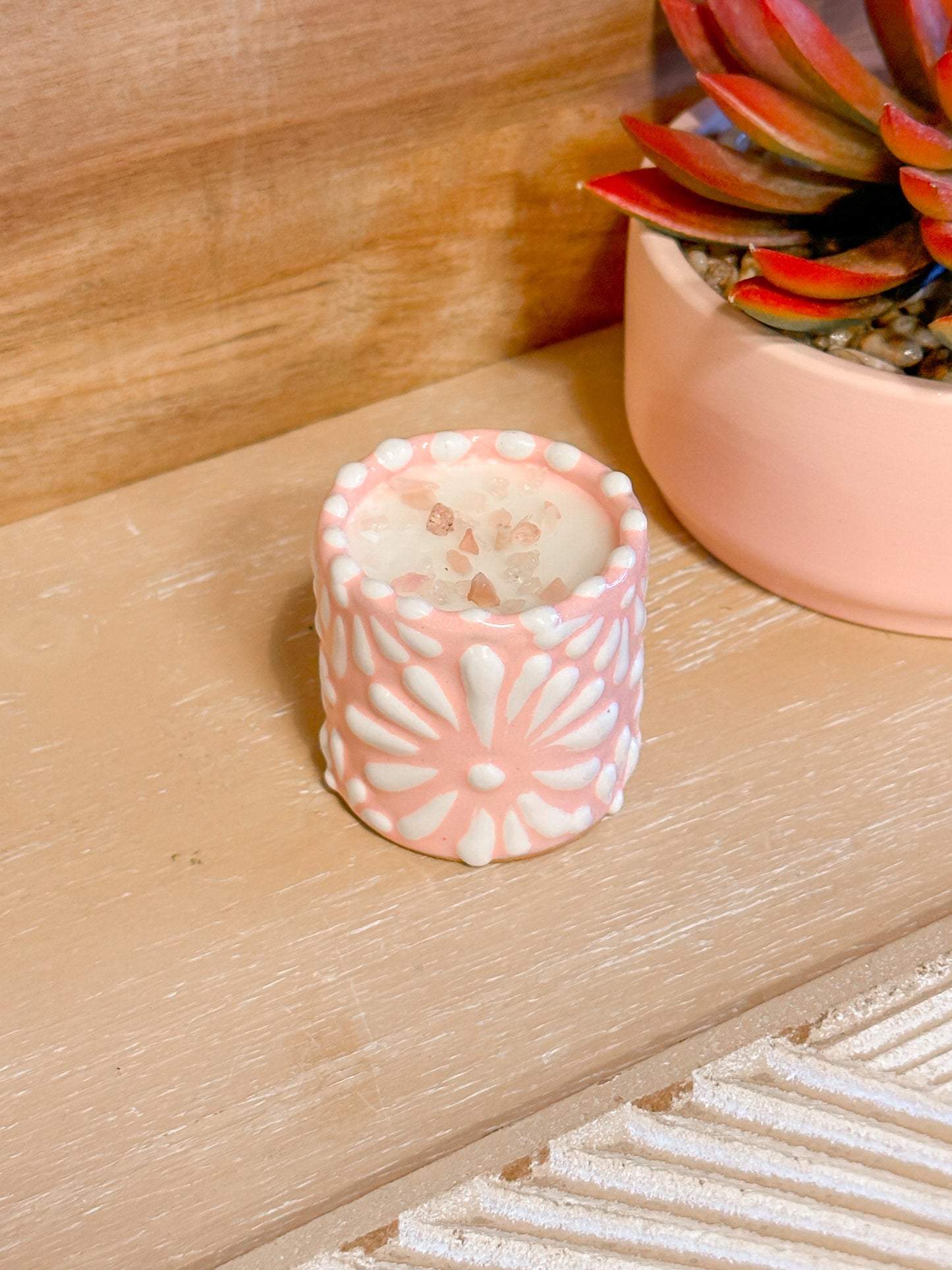 Talavera Mini Shot Candle (Pink & White)