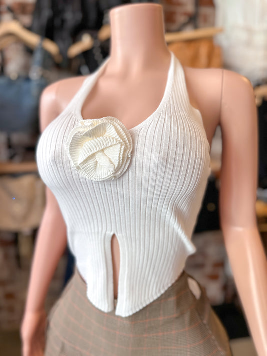 Knitted Flower Top (White)