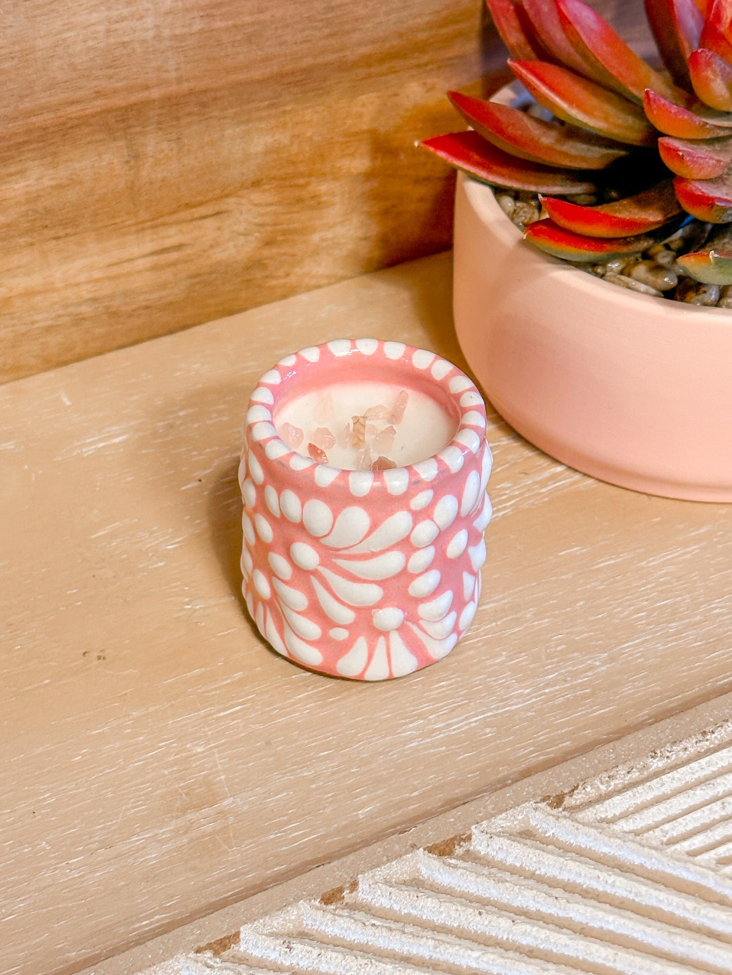 Talavera Mini Shot Candle (Rose & White)