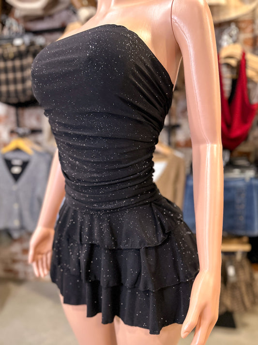 Glitter Ruffle Dress (Black)