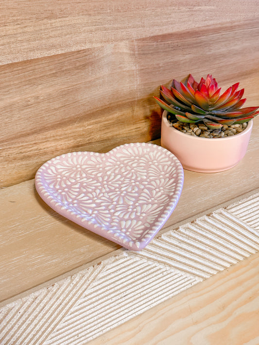 Talavera Heart Plate (Purple & White)