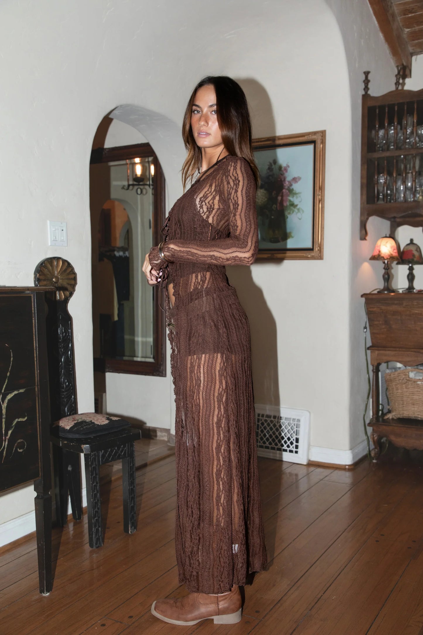 long lace cardi (brown)