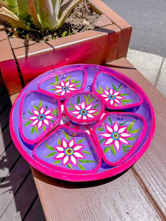 Artisanal Serving Tray With Oval Inserts (Purple & Hot Pink)