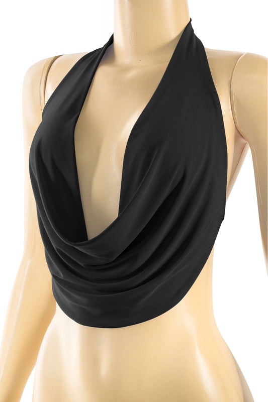 Cowl Neck Halter Top (Black)