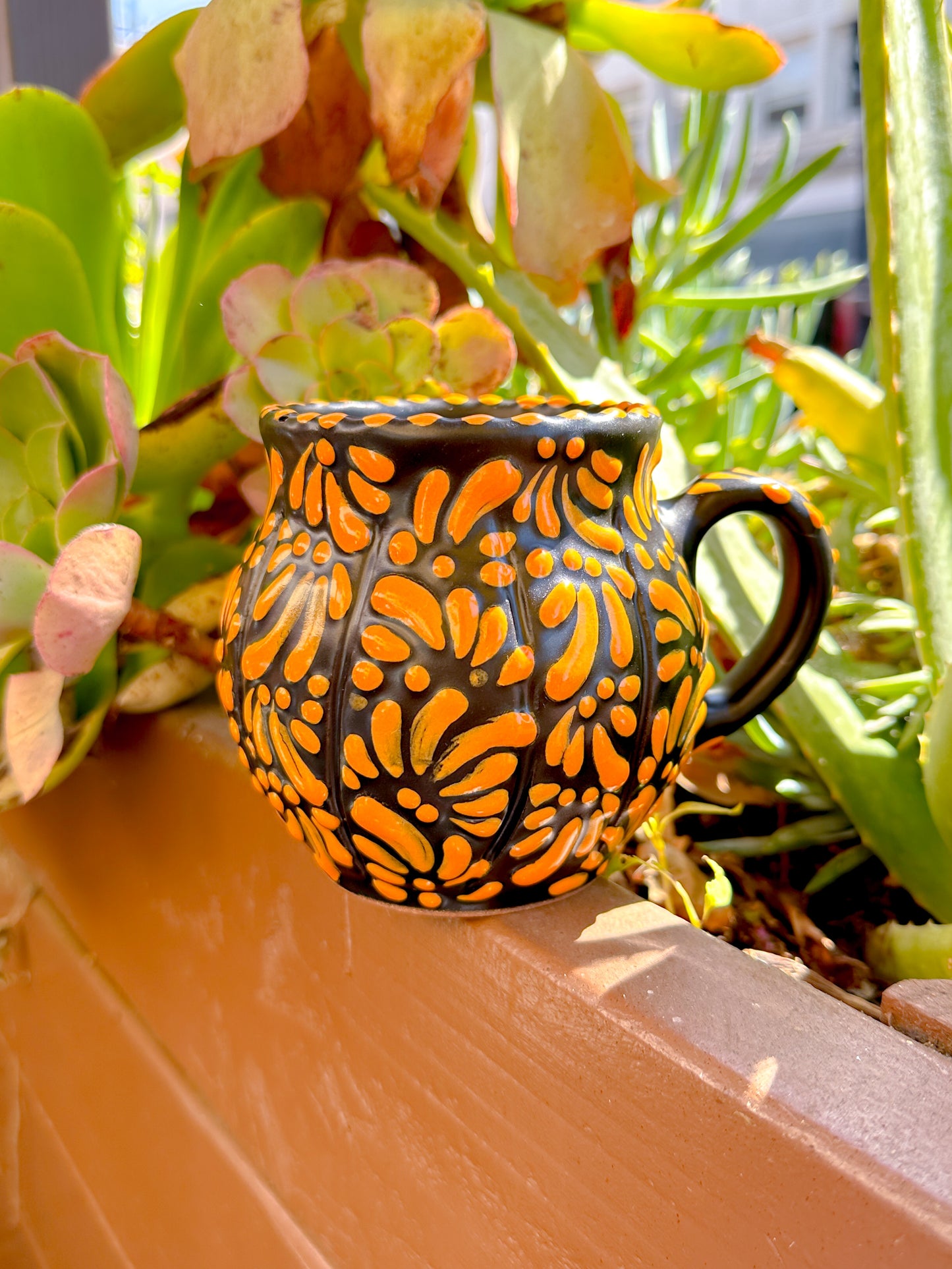 Talavera Jarrito Pumpkin Mug (Black & Orange)