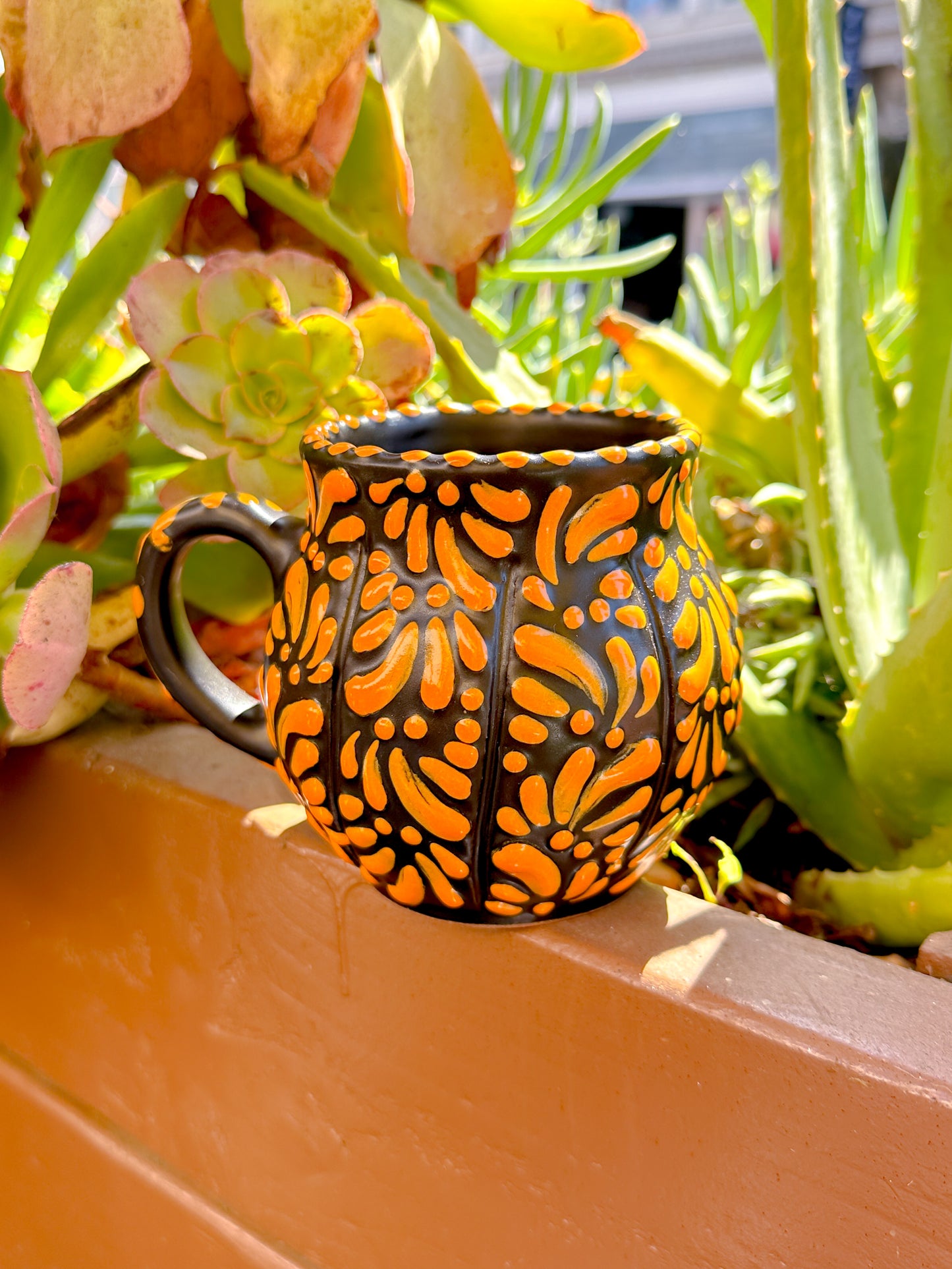 Talavera Jarrito Pumpkin Mug (Black & Orange)