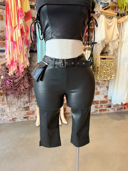 No Curfew Leather Capris (Black)