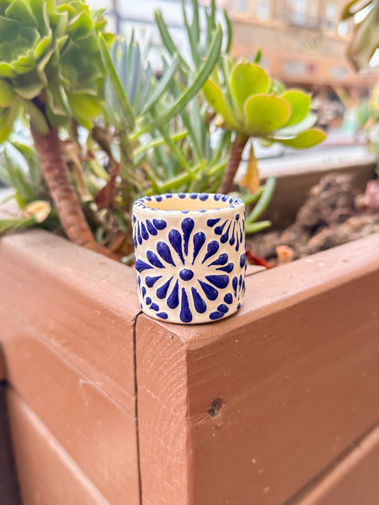 Talavera Mini Shot Glass (Blue & Cream)