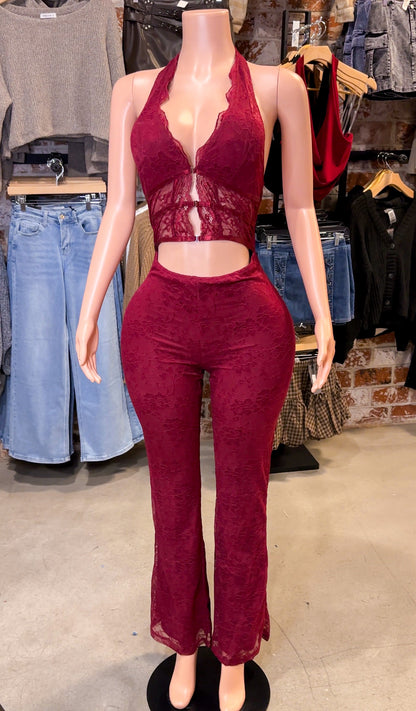 Burgundy Lace Jumpsuit