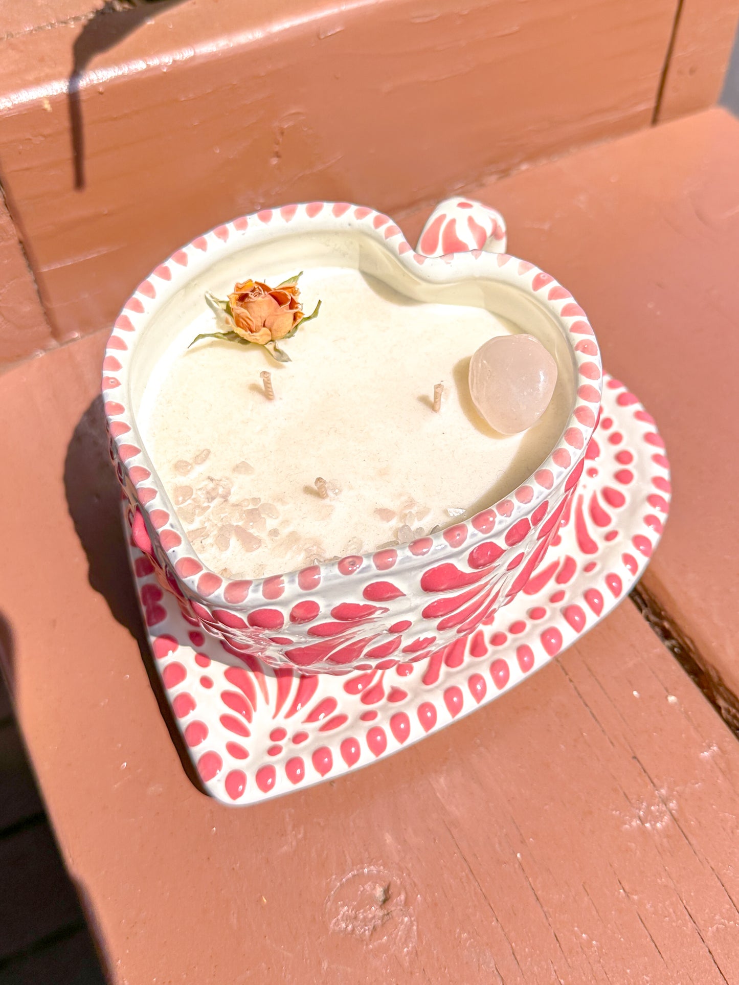 Talavera Heart Candle & Plate Set (Dusty Rose)