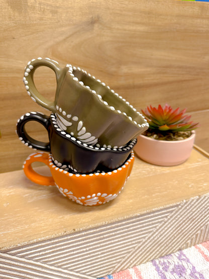 Talavera Low Pumpkin Mug (Olive & White)