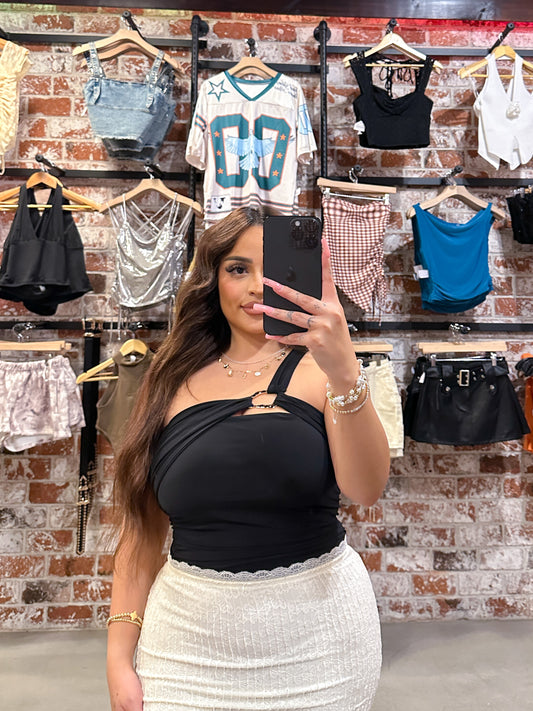 One Shoulder Gold Top (Black)