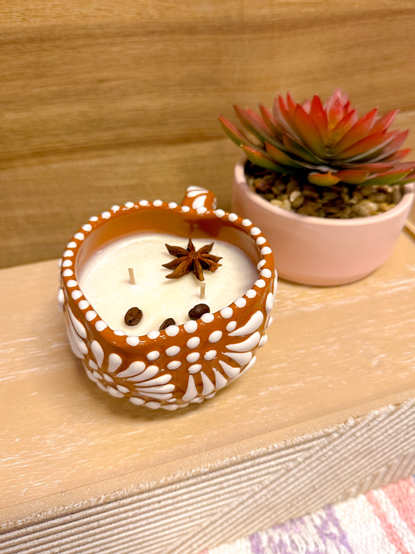 Talavera Small Heart Candle (Brown)