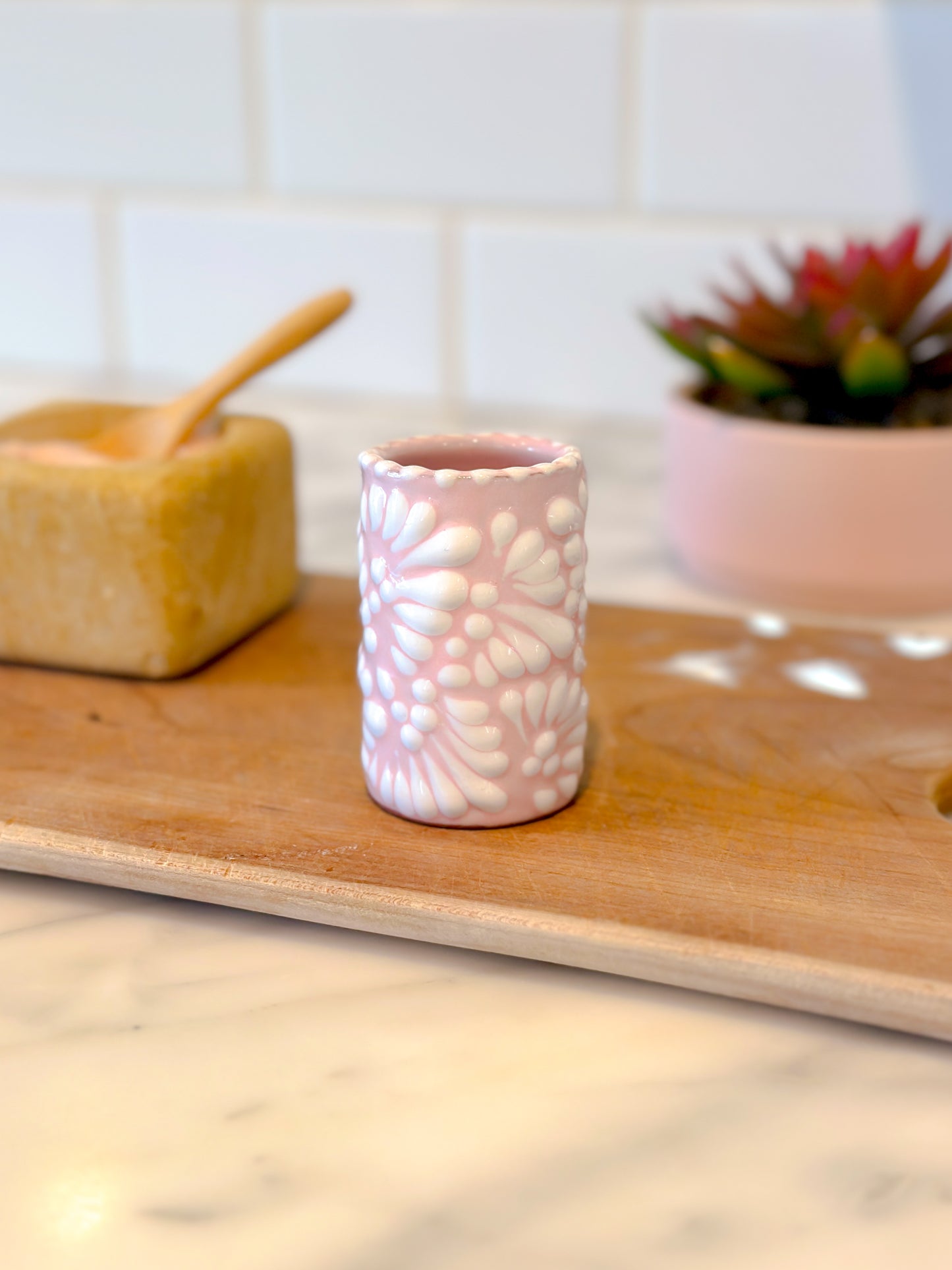 Talavera Shot Glass (Light Pink & White)