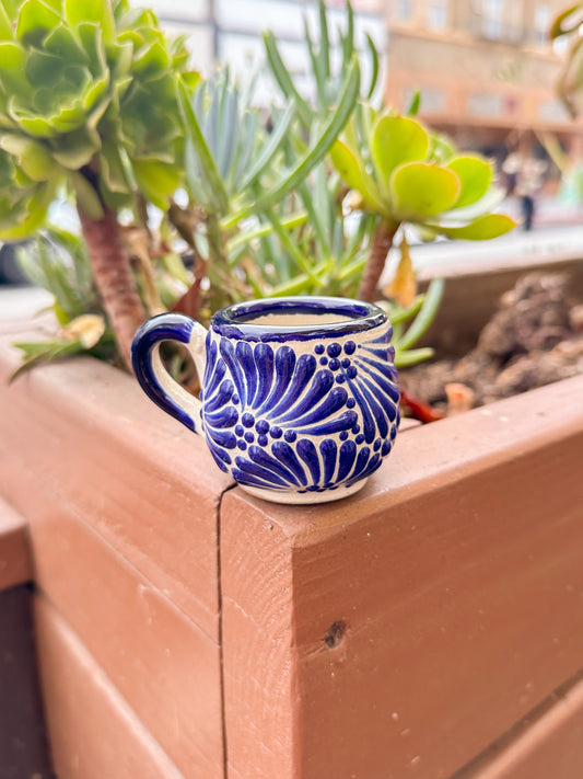 Talavera Mini Shot Glass With Handle (Blue & Cream)