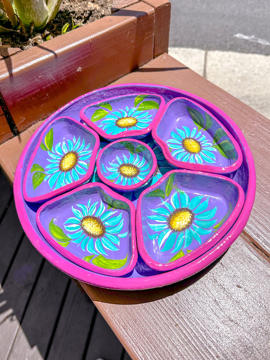 Artisanal Serving Tray With Oval Inserts (Purple & Teal)