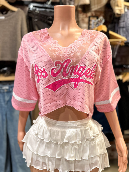 Los Angeles Pink Lace Crop Jersey