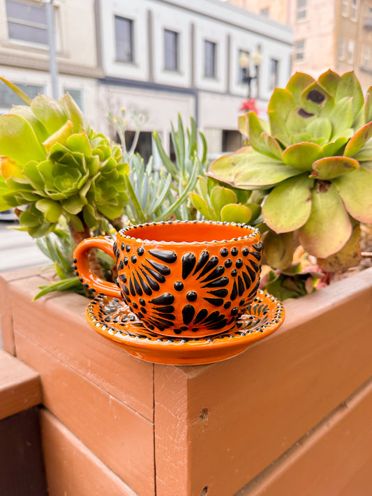 Talavera Mug & Small Plate Set (Brown & Black)