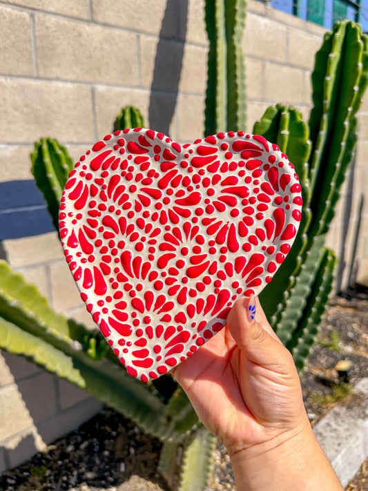 Talavera Heart Plate (Red & White)