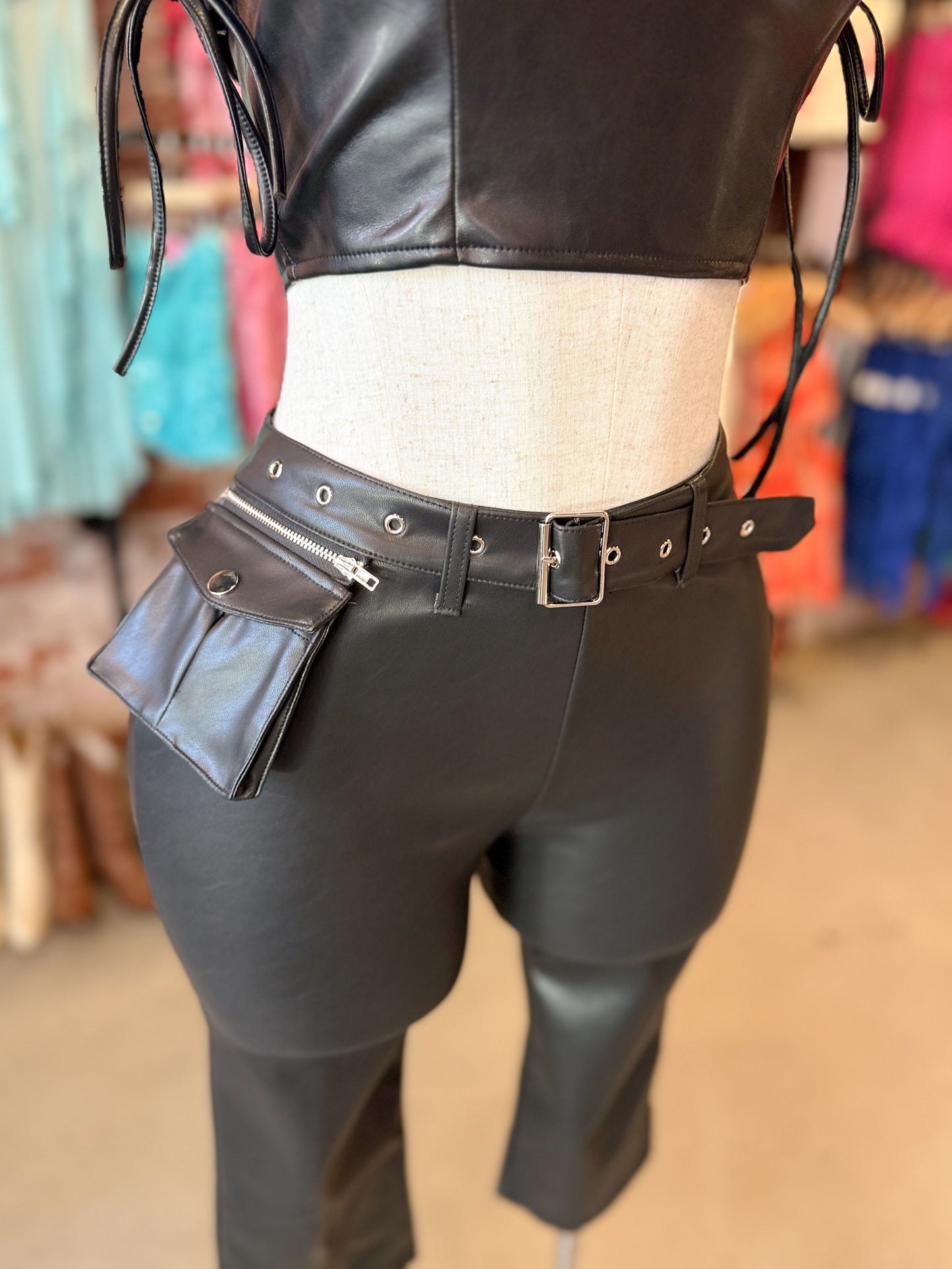 No Curfew Leather Capris (Black)